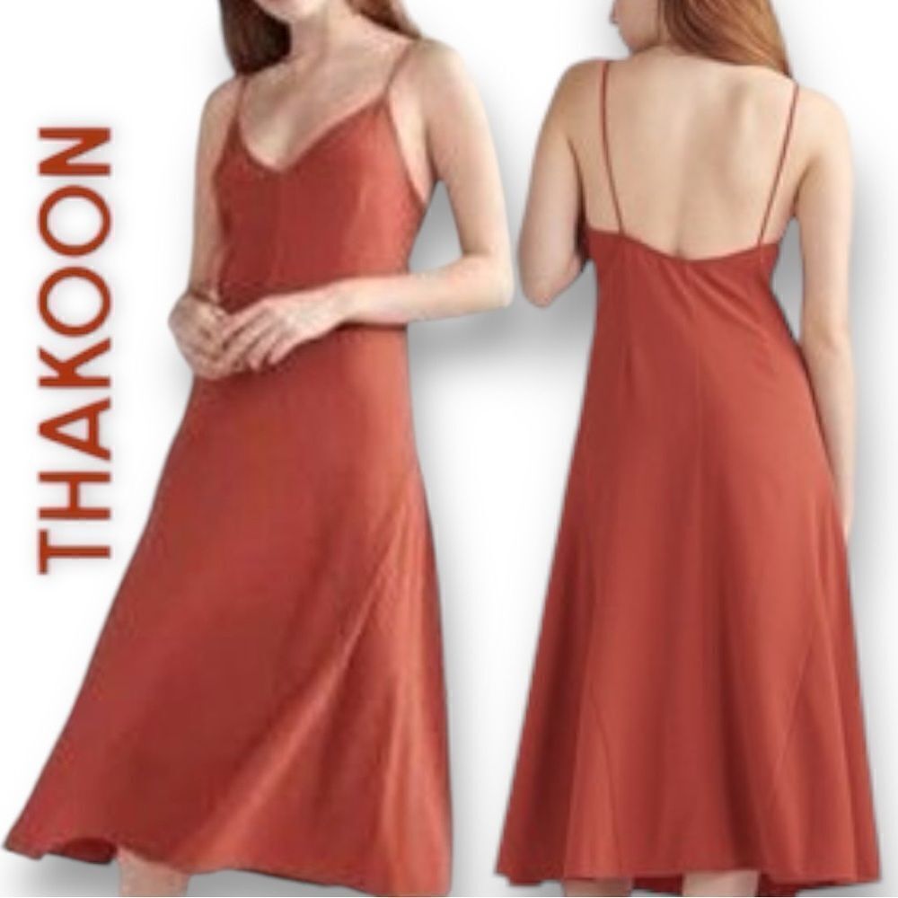 THAKOON Women’s Spaghetti Straps Midi Slip-dress in the Size 6 in Rust Color